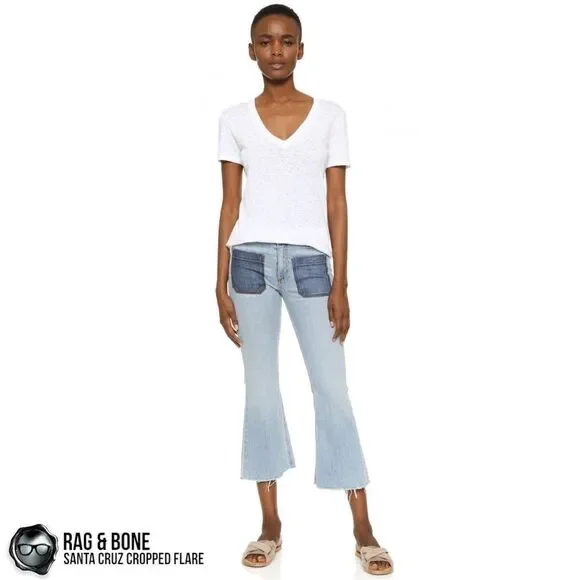 RAG & BONE SANTA CRUZ FLARE CROP JEANS IN PATCH VARICK WOMEN’S SIZE 28 RAW HEM - Picture 4 of 16